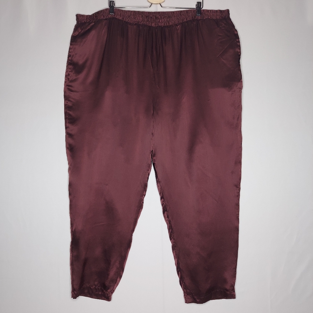 Nouveau Monde 70s Silk Pants Womens 3X Maroon Lined Elastic Drawstring Pockets‎